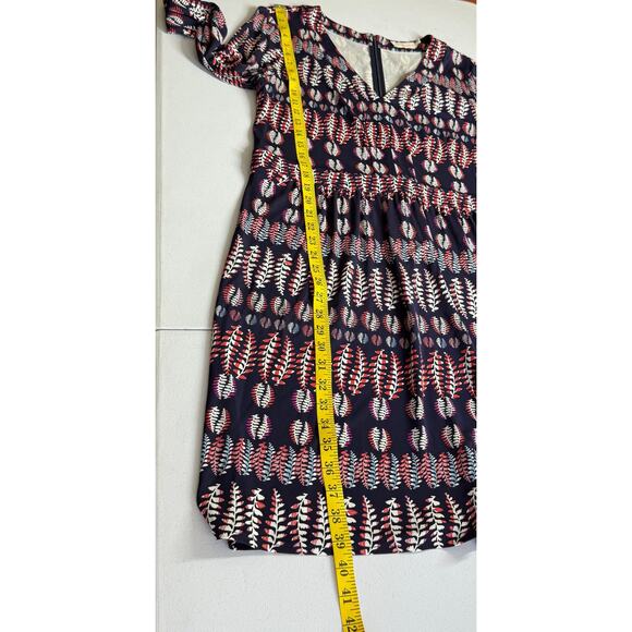 Tory Burch Printed Long Sleeve Dress Navy Multicolor Size XL V-Neck Boho Shift - Picture 5 of 14